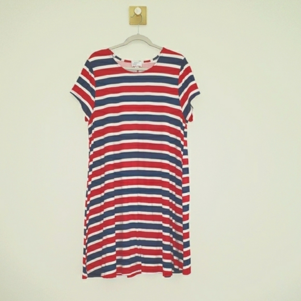 Liberty Park Swing Dress XL Red White Blue Casual Soft Short Sleeve Patriotic